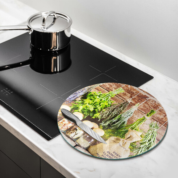 Üveg vágódeszka Gyógynövények fűszerek és fa