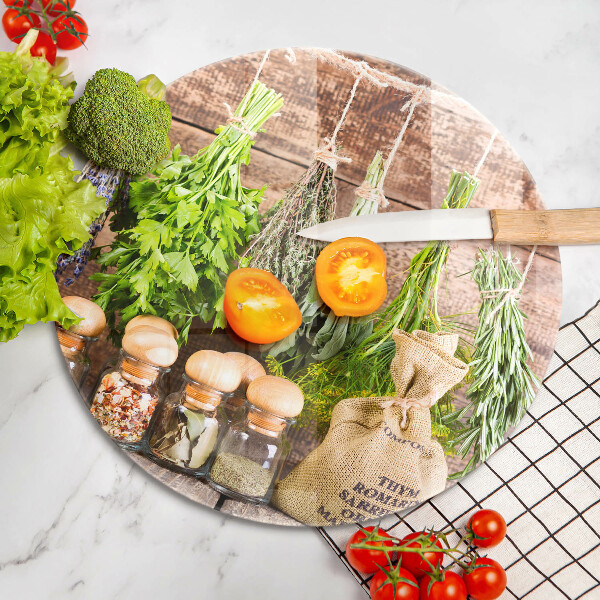 Üveg vágódeszka Gyógynövények fűszerek és fa