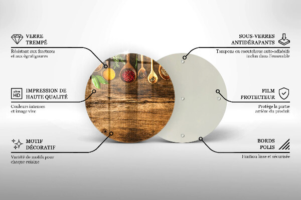 Üveg vágódeszka Fakanál fűszerek