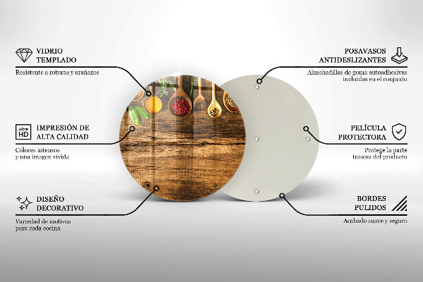 Üveg vágódeszka Fakanál fűszerek