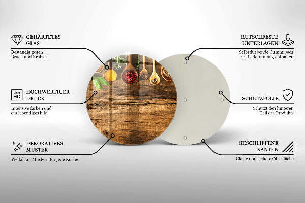 Üveg vágódeszka Fakanál fűszerek