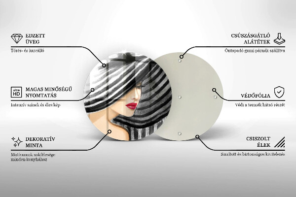 Üveg vágódeszka Nő kalapban