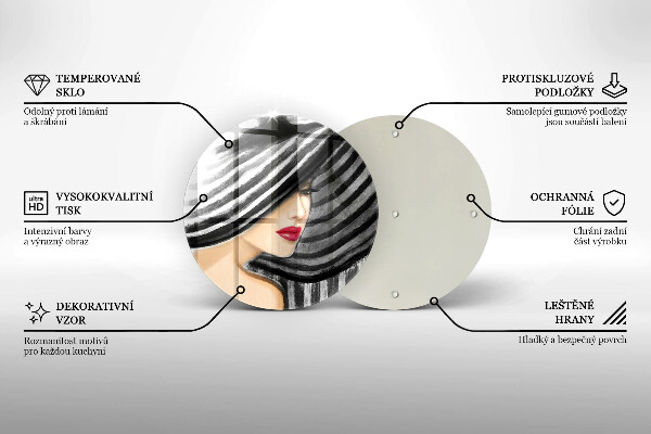 Üveg vágódeszka Nő kalapban