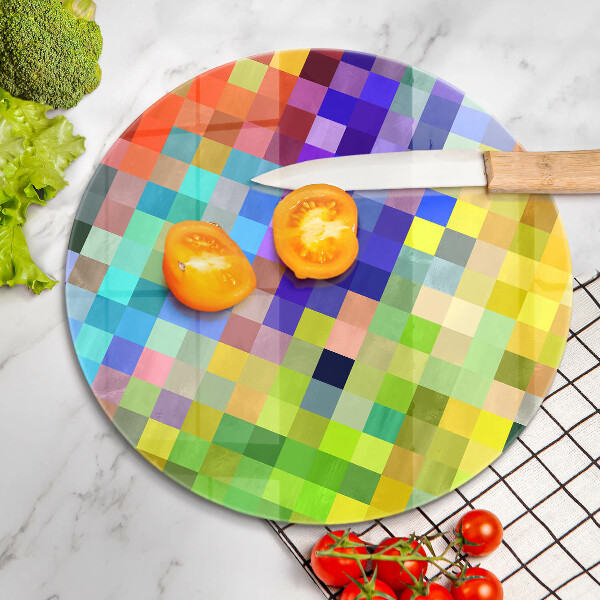 Üveg vágódeszka Színes pixel négyzetek