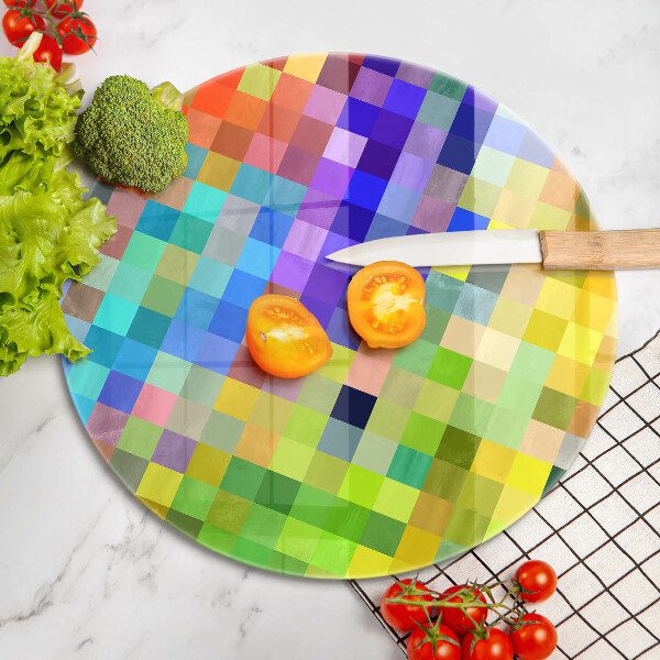 Üveg vágódeszka Színes pixel négyzetek