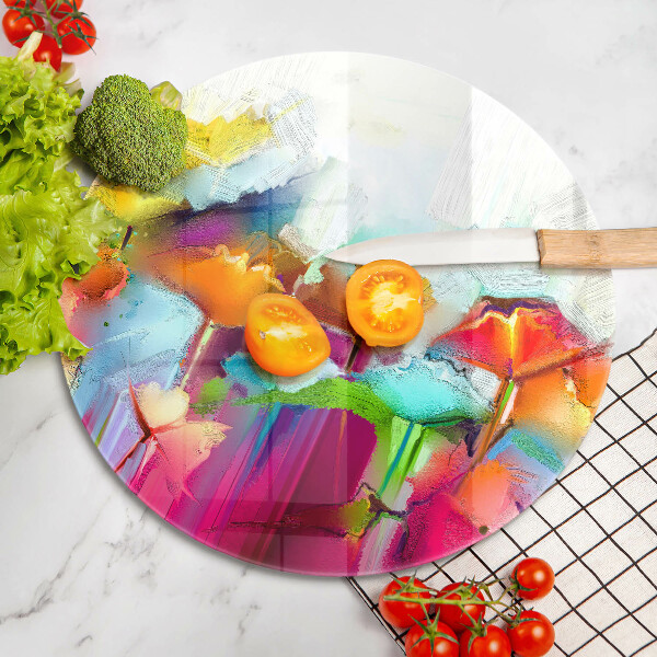 Üveg vágódeszka Festett virágok