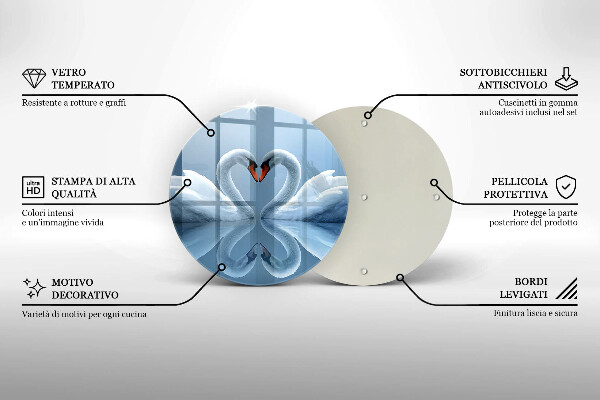 Üveg vágódeszka Két hattyúszív