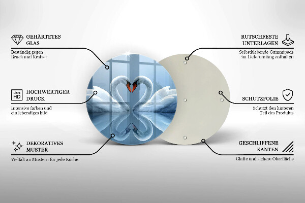 Üveg vágódeszka Két hattyúszív