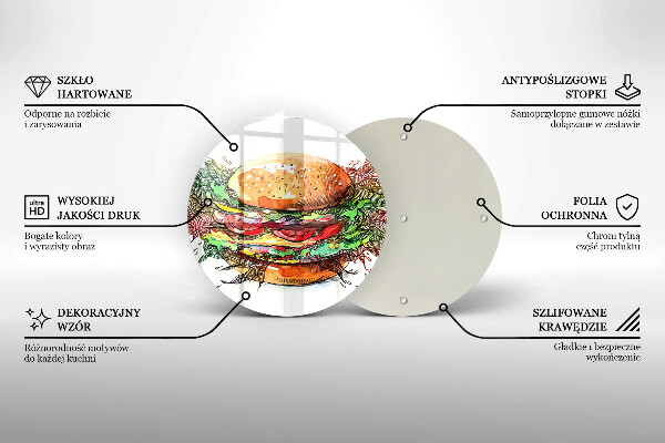 Üveg vágódeszka Hamburger rajz
