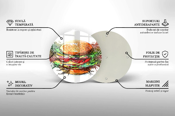 Üveg vágódeszka Hamburger rajz