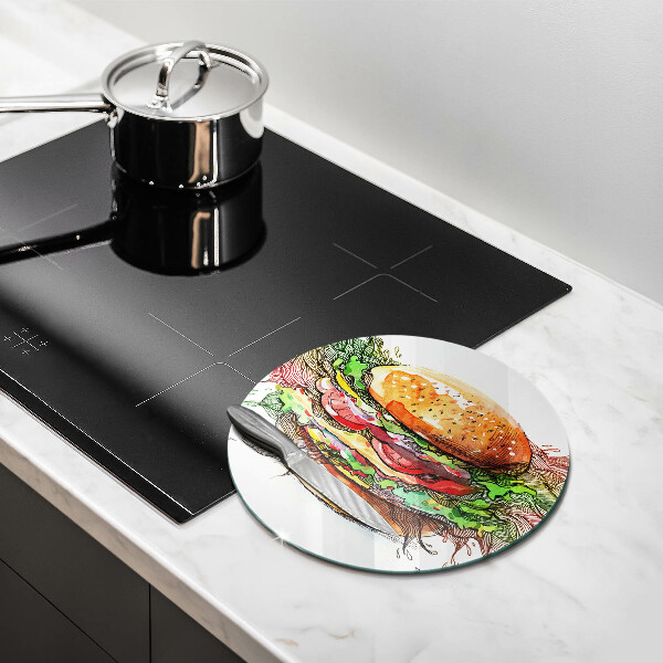 Üveg vágódeszka Hamburger rajz