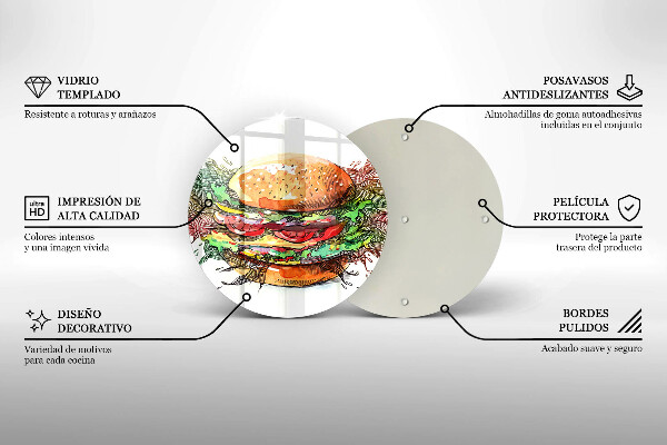 Üveg vágódeszka Hamburger rajz