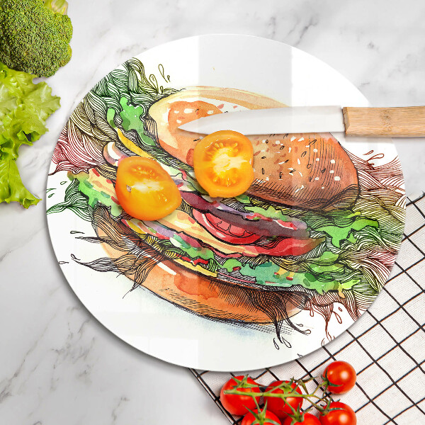 Üveg vágódeszka Hamburger rajz