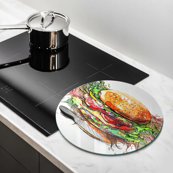 Üveg vágódeszka Hamburger rajz