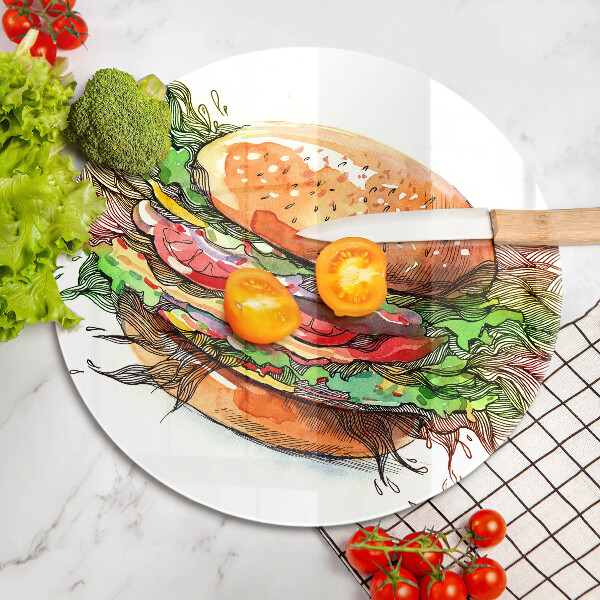 Üveg vágódeszka Hamburger rajz