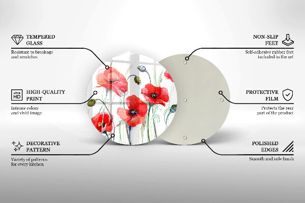 Üveg vágódeszka Piros pipacs virágok