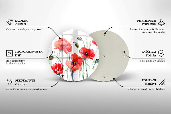 Üveg vágódeszka Piros pipacs virágok