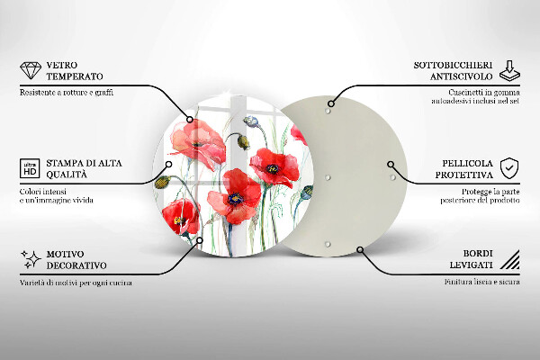 Üveg vágódeszka Piros pipacs virágok