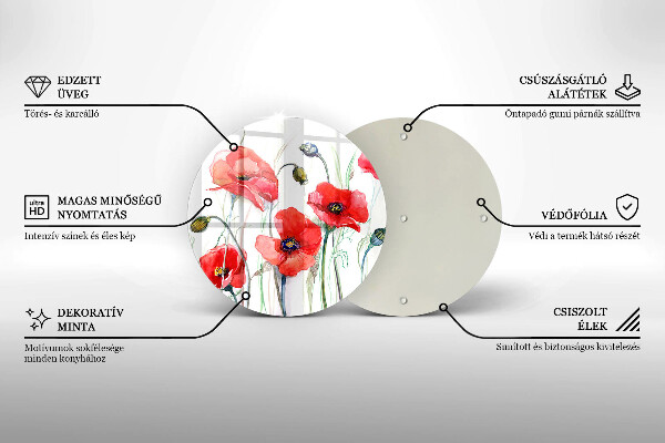 Üveg vágódeszka Piros pipacs virágok