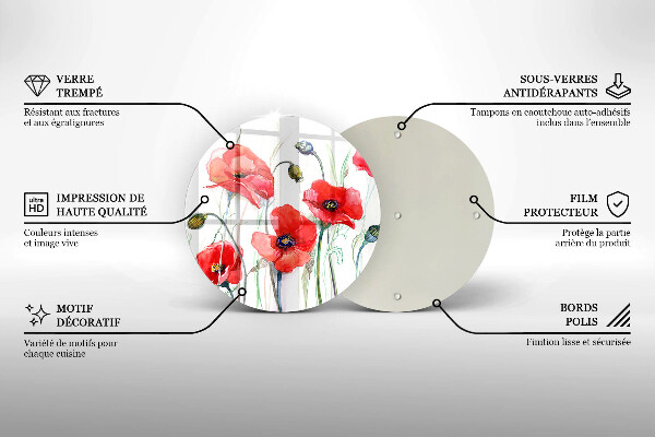 Üveg vágódeszka Piros pipacs virágok