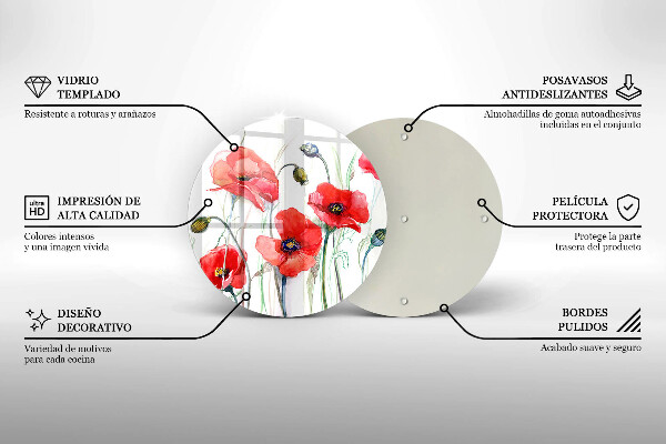 Üveg vágódeszka Piros pipacs virágok