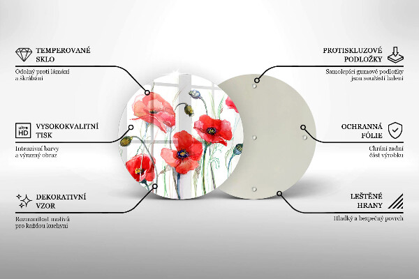 Üveg vágódeszka Piros pipacs virágok
