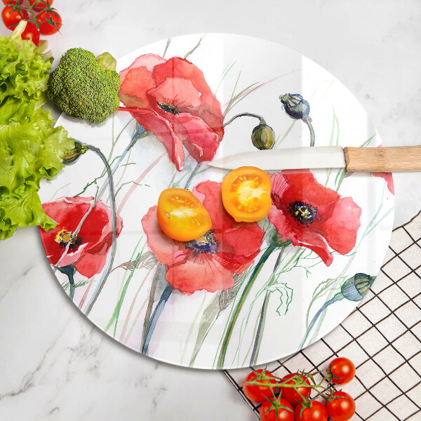 Üveg vágódeszka Piros pipacs virágok