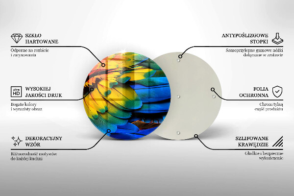 Üveg vágódeszka Színes papagáj toll