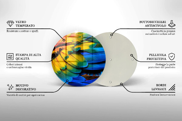 Üveg vágódeszka Színes papagáj toll