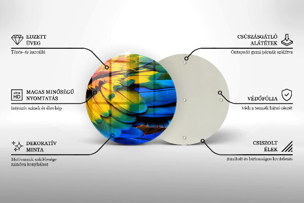 Üveg vágódeszka Színes papagáj toll