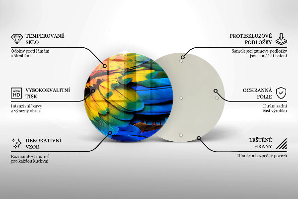 Üveg vágódeszka Színes papagáj toll