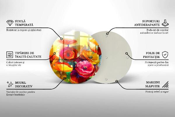 Üveg vágódeszka Festett színes virágok