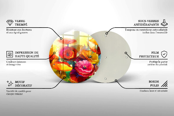 Üveg vágódeszka Festett színes virágok