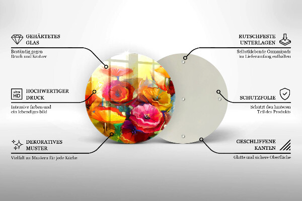 Üveg vágódeszka Festett színes virágok