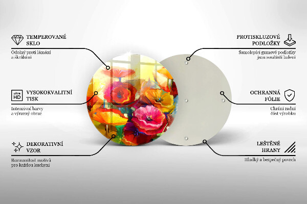 Üveg vágódeszka Festett színes virágok