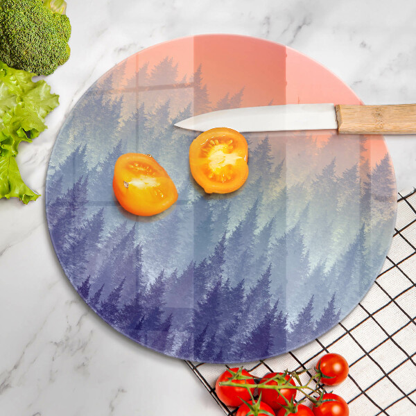 Üveg vágódeszka Erdő naplementekor