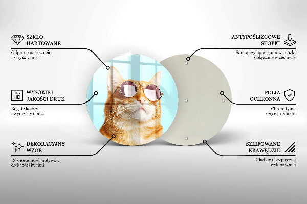 Üveg vágódeszka Vörös macska szemüveggel