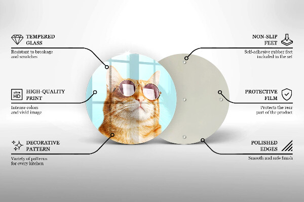 Üveg vágódeszka Vörös macska szemüveggel