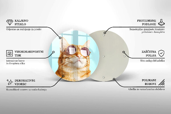 Üveg vágódeszka Vörös macska szemüveggel