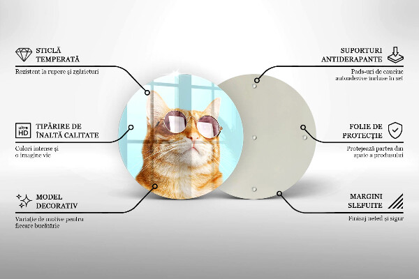Üveg vágódeszka Vörös macska szemüveggel