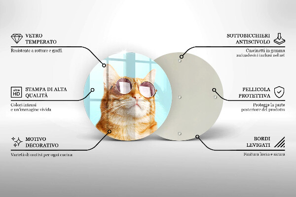 Üveg vágódeszka Vörös macska szemüveggel