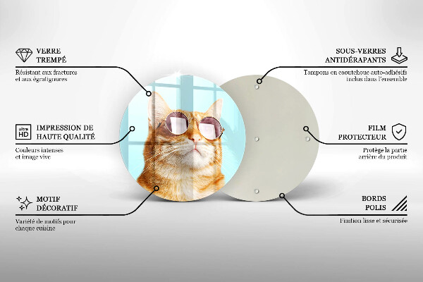 Üveg vágódeszka Vörös macska szemüveggel