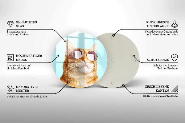 Üveg vágódeszka Vörös macska szemüveggel