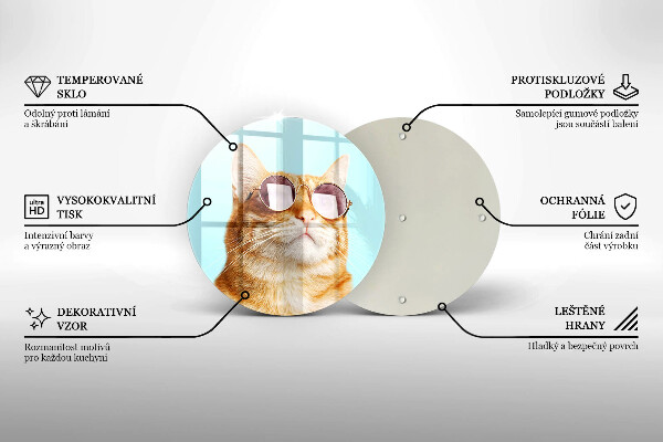 Üveg vágódeszka Vörös macska szemüveggel