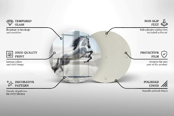Üveg vágódeszka Fehér lólovas