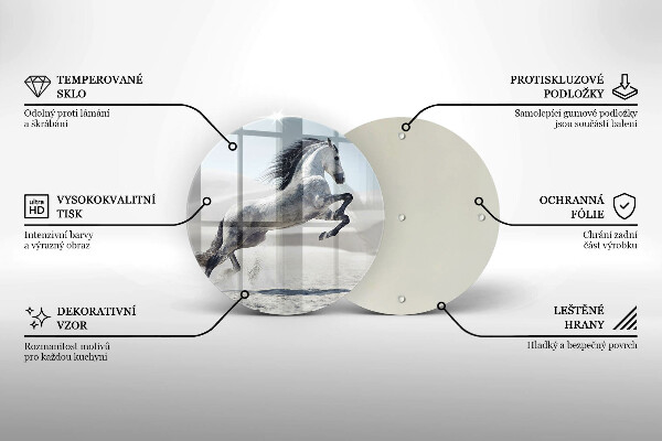 Üveg vágódeszka Fehér lólovas