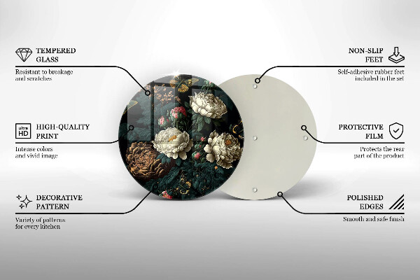 Üveg vágódeszka Vintage bazsarózsa virágok