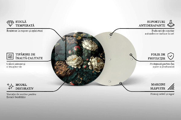 Üveg vágódeszka Vintage bazsarózsa virágok