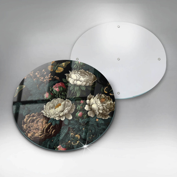 Üveg vágódeszka Vintage bazsarózsa virágok