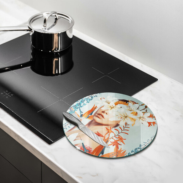 Üveg vágódeszka Nő virágban